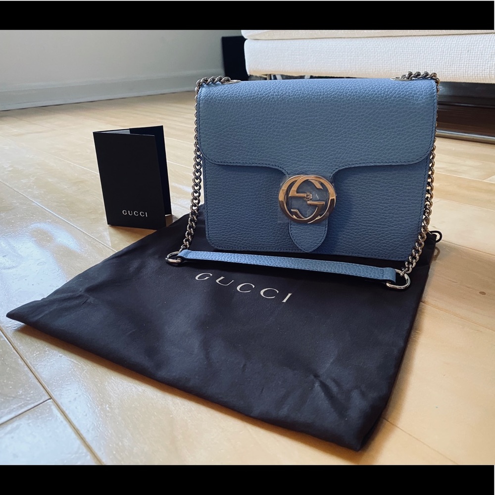 NEW Gucci Dollar Calf Crossbody Bag Mineral Bule